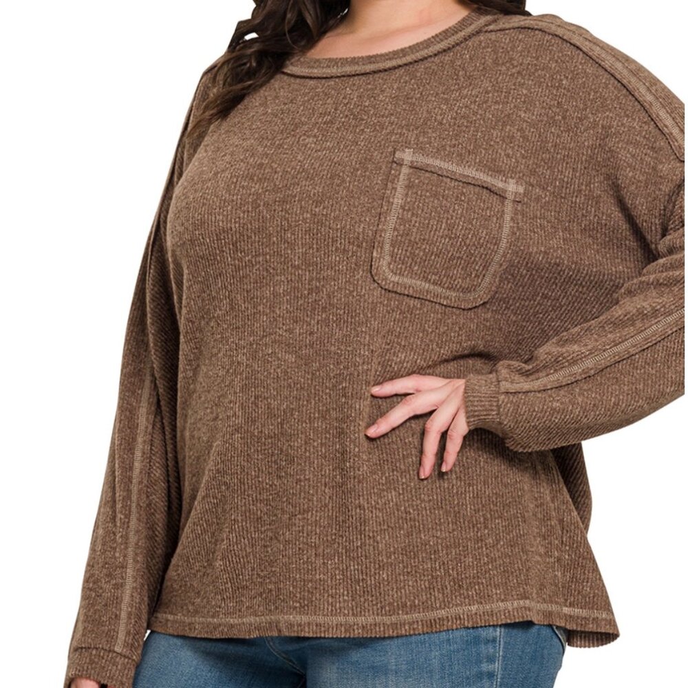 2. Plus brushed ribbed hacci round neck sweater